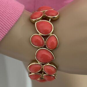 Women's Napier Coral Teardrop Beaded Bracelet Fashion Jewelry. Elastic Fits Most